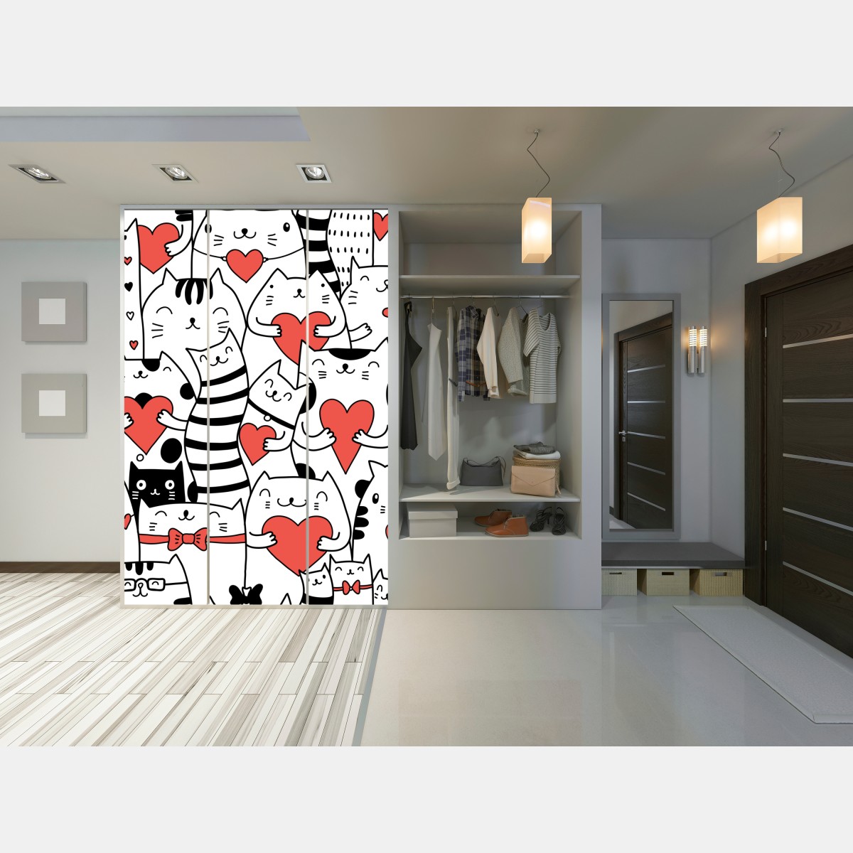 Naklejka na szafę urocze koty z sercami wzór – Wallissimo® Naklejka na szafę urocze koty z sercami wzór – Wallissimo®