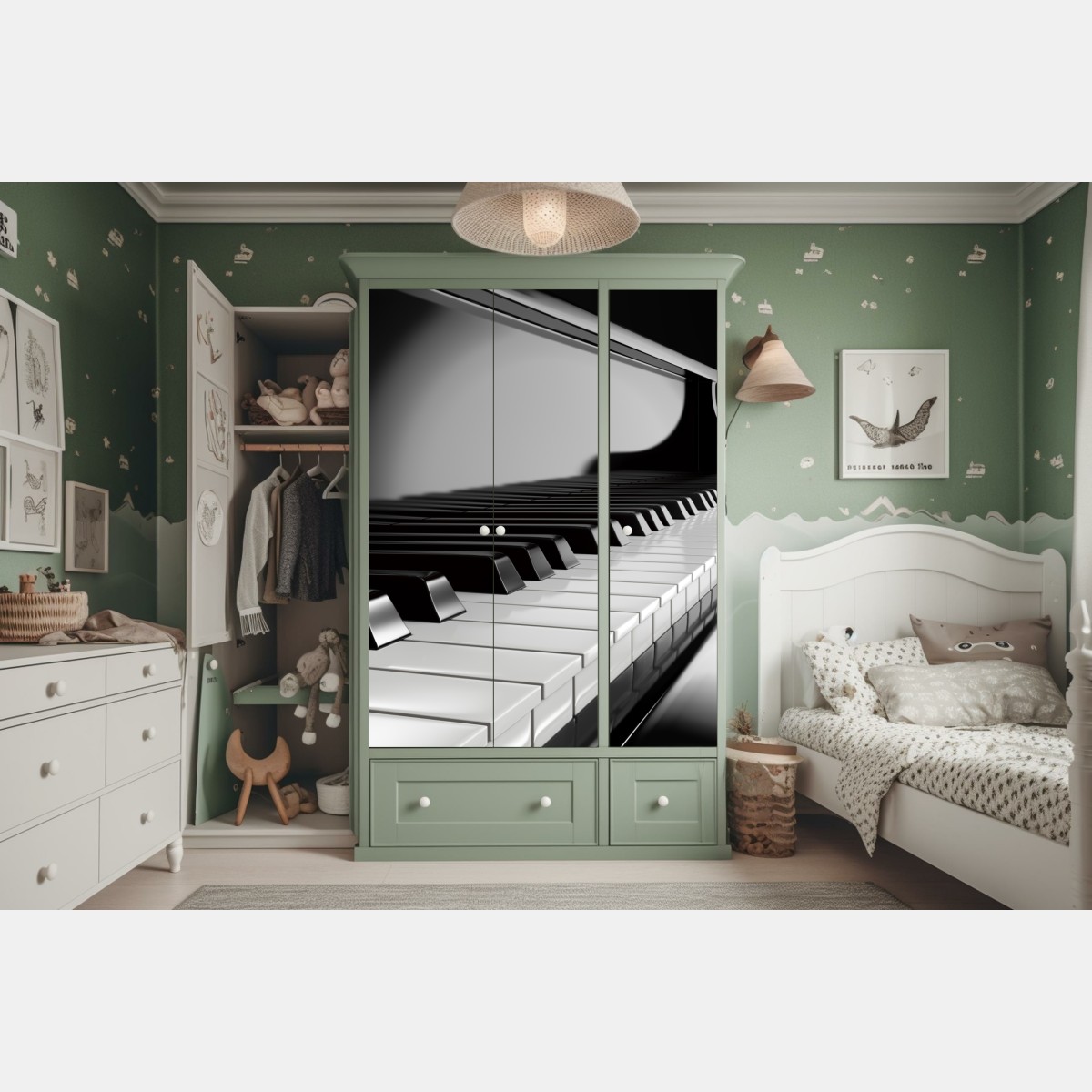 Naklejka na szafę eleganckie czarno-białe klawisze fortepianu – Wallissimo® Naklejka na szafę eleganckie czarno-białe klawisze fortepianu – Wallissimo®