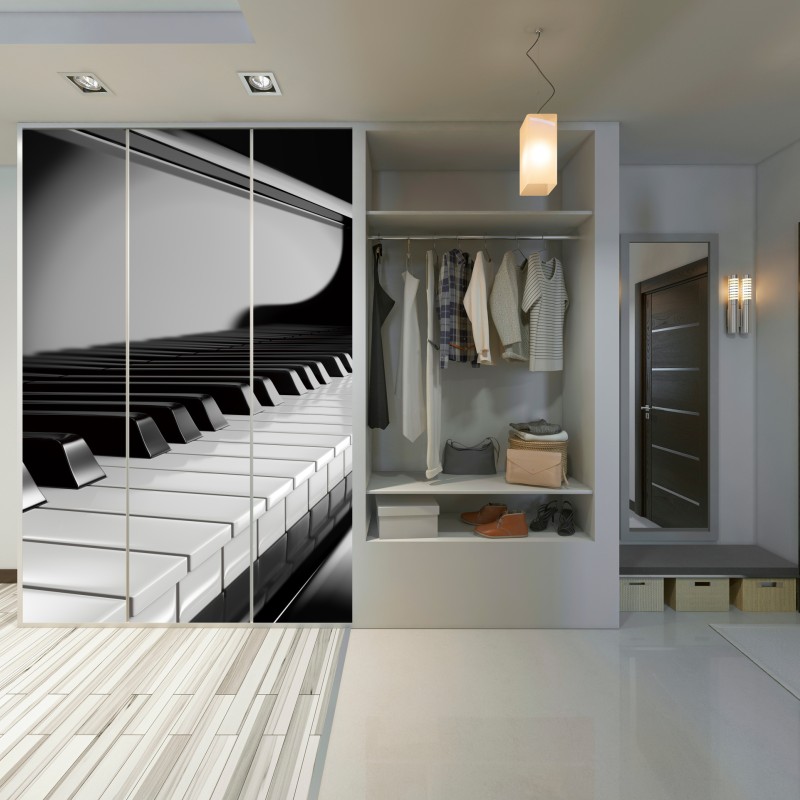 Naklejka na szafę eleganckie czarno-białe klawisze fortepianu – Wallissimo® Naklejka na szafę eleganckie czarno-białe klawisze fortepianu – Wallissimo®