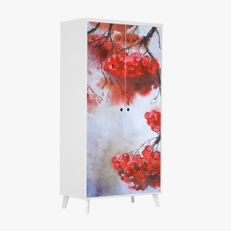 Naklejka na szafę akwarela czerwonych jagód na gałęziach