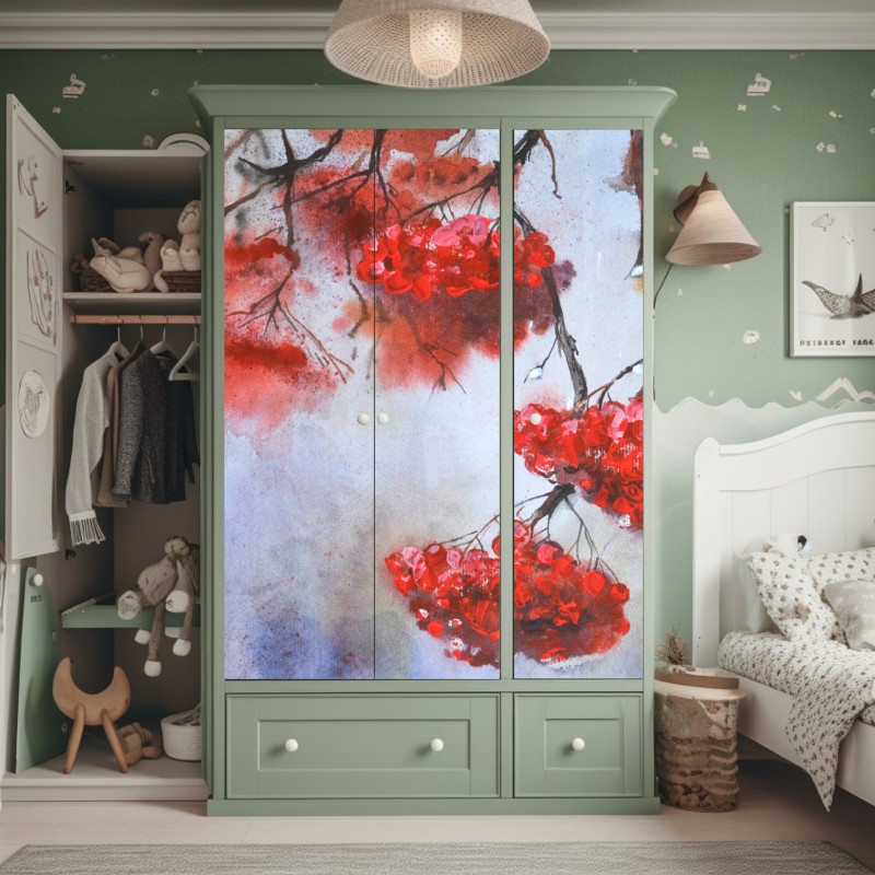 Naklejka na szafę złote tropikalne liście na beżowym tle – Wallissimo®