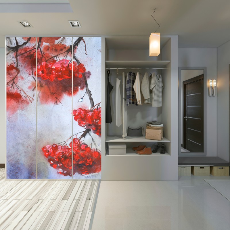 Naklejka na szafę akwarela czerwonych jagód na gałęziach – Wallissimo® Naklejka na szafę akwarela czerwonych jagód na gałęziach – Wallissimo®