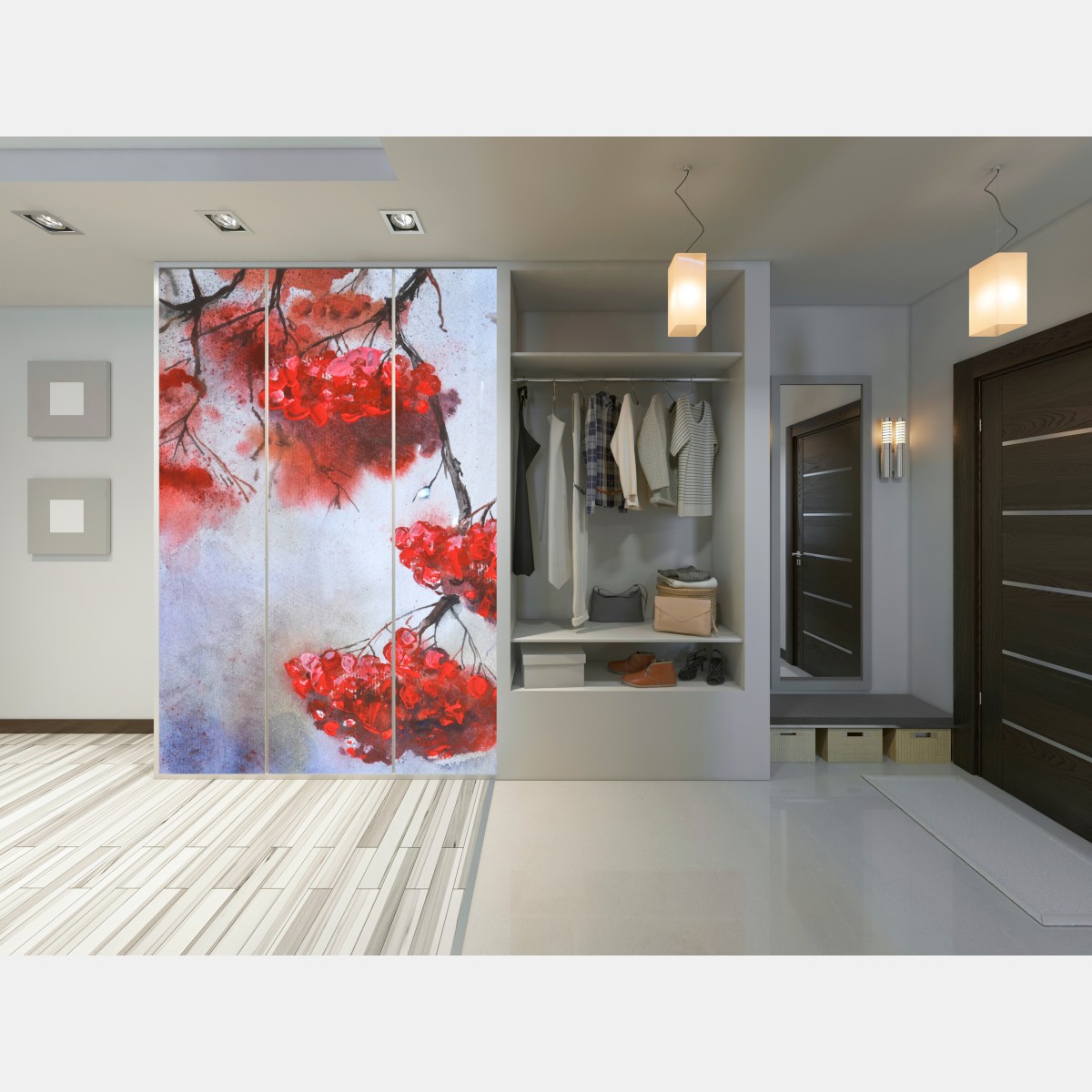 Naklejka na szafę akwarela czerwonych jagód na gałęziach – Wallissimo® Naklejka na szafę akwarela czerwonych jagód na gałęziach – Wallissimo®