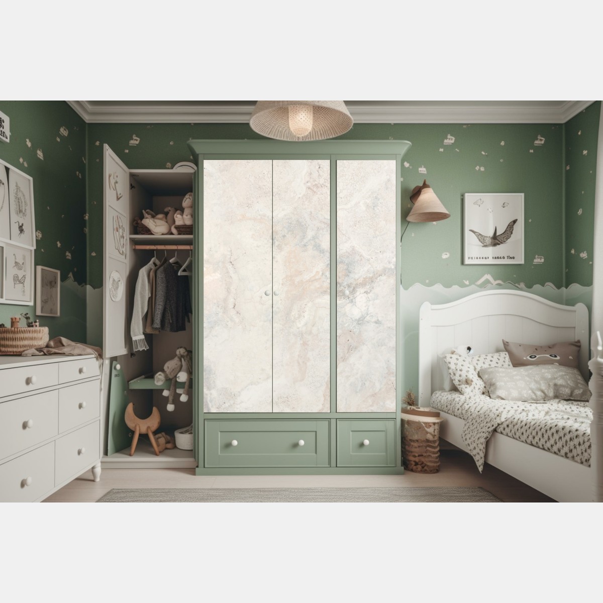 Naklejka na szafę miękka beżowa tekstura marmuru – Wallissimo® Naklejka na szafę miękka beżowa tekstura marmuru – Wallissimo®