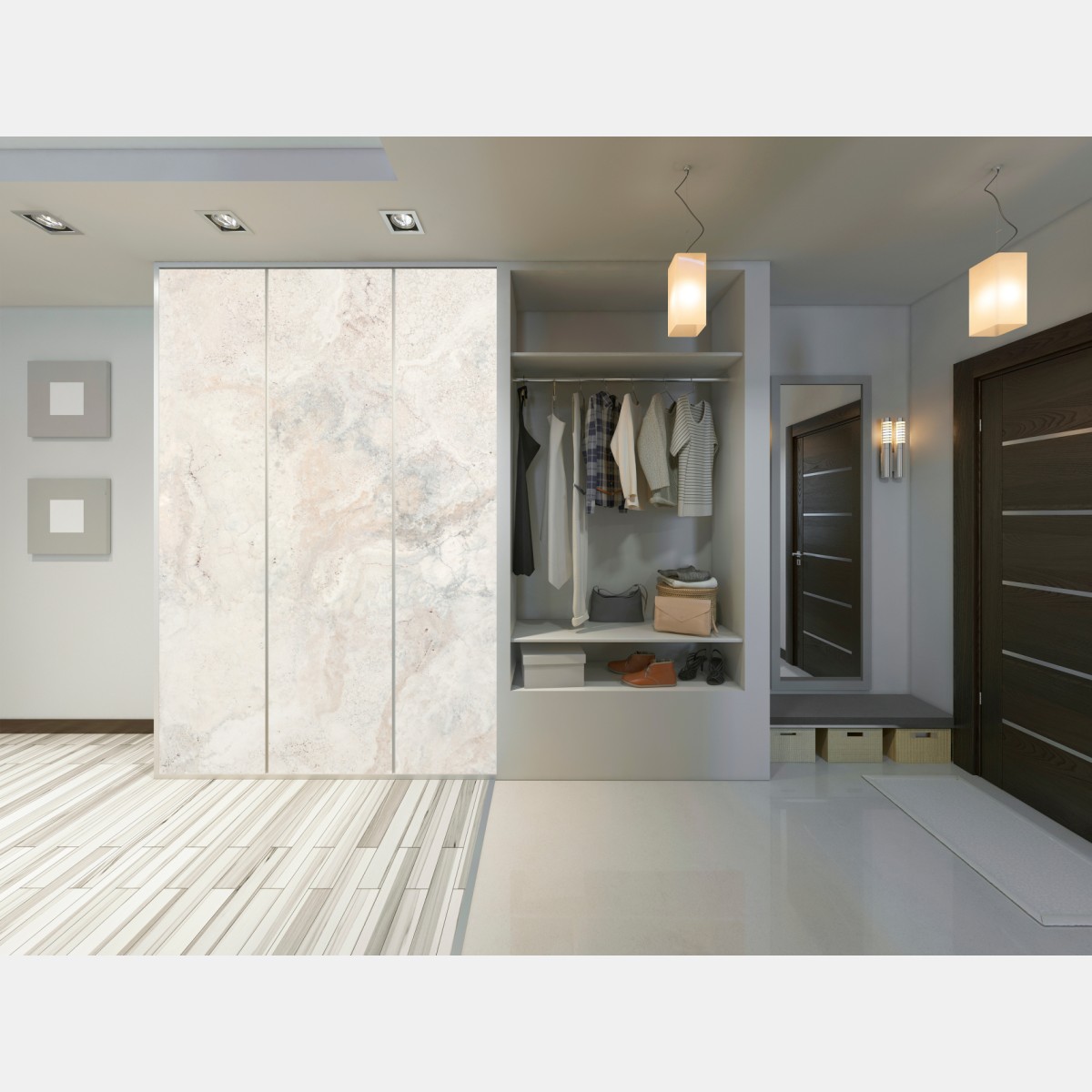 Naklejka na szafę miękka beżowa tekstura marmuru – Wallissimo® Naklejka na szafę miękka beżowa tekstura marmuru – Wallissimo®