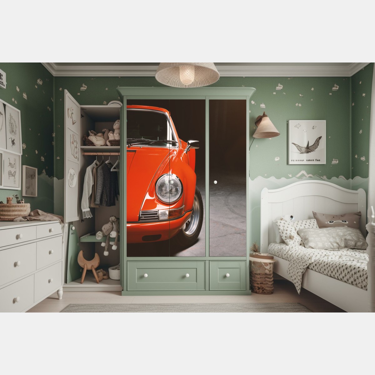 Naklejka na szafę czerwony zabytkowy samochód sportowy zbliżenie – Wallissimo® Naklejka na szafę czerwony zabytkowy samochód sportowy zbliżenie – Wallissimo®