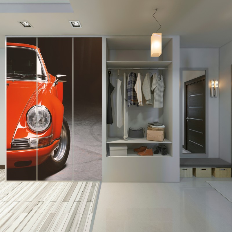 Naklejka na szafę czerwony zabytkowy samochód sportowy zbliżenie – Wallissimo® Naklejka na szafę czerwony zabytkowy samochód sportowy zbliżenie – Wallissimo®