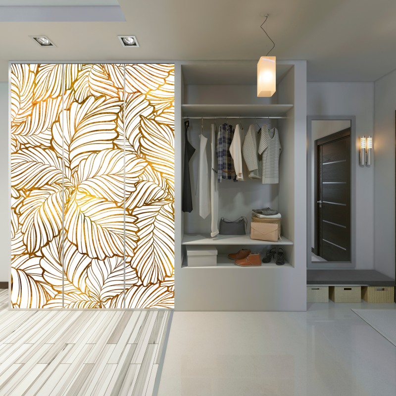 Naklejka na szafę złote liście w stylu line art – Wallissimo® Naklejka na szafę złote liście w stylu line art – Wallissimo®