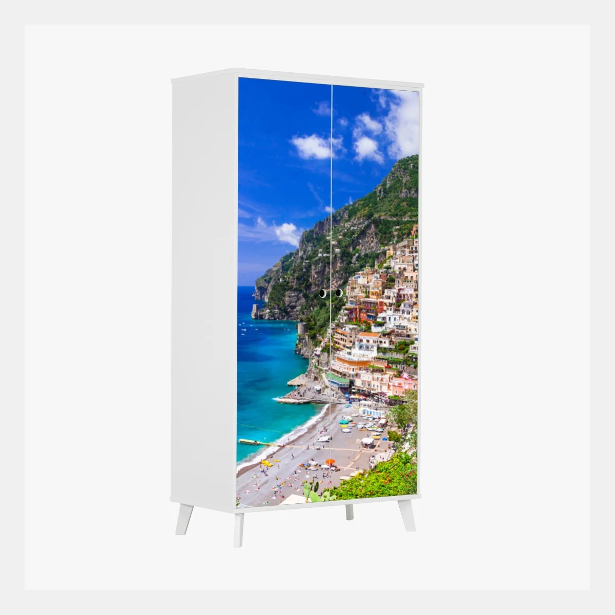Naklejka na szafę słoneczna panorama Positano na Wybrzeżu Amalfi – Wallissimo® Naklejka na szafę słoneczna panorama Positano na Wybrzeżu Amalfi – Wallissimo®