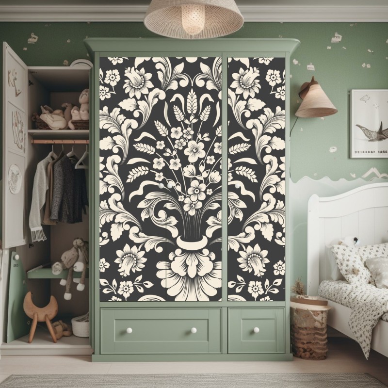 Naklejka na szafę art deco geometryczny wzór w złocie na czarnym tle – Wallissimo®