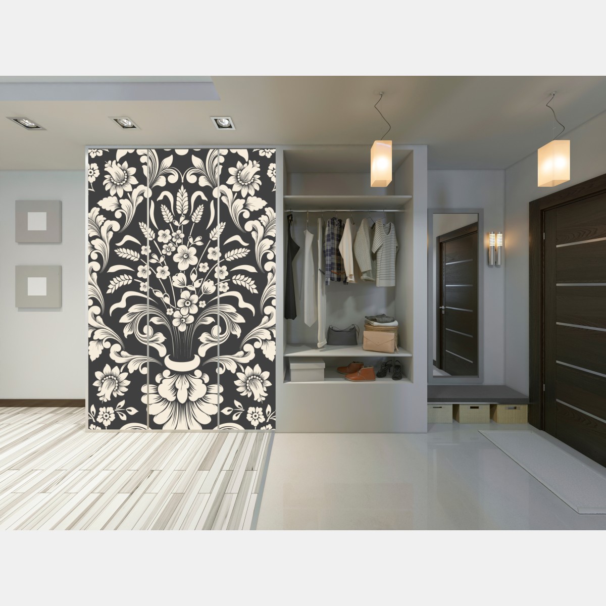 Naklejka na szafę vintage kwiatowy wzór damask – Wallissimo® Naklejka na szafę vintage kwiatowy wzór damask – Wallissimo®