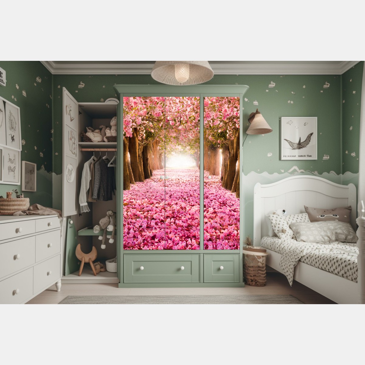Naklejka na szafę różowa aleja kwiatów wiśni – Wallissimo® Naklejka na szafę różowa aleja kwiatów wiśni – Wallissimo®