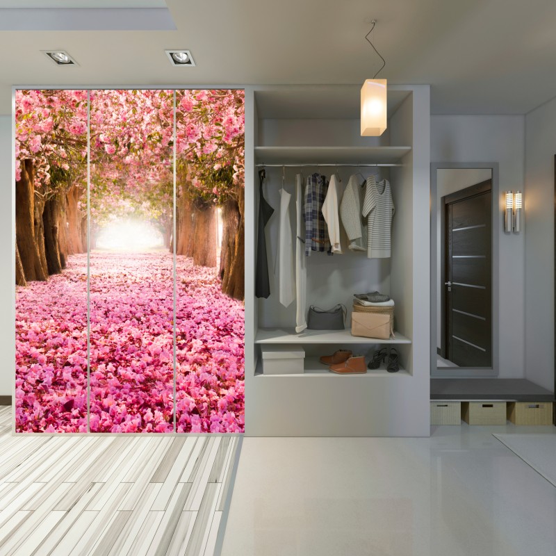 Naklejka na szafę różowa aleja kwiatów wiśni – Wallissimo® Naklejka na szafę różowa aleja kwiatów wiśni – Wallissimo®