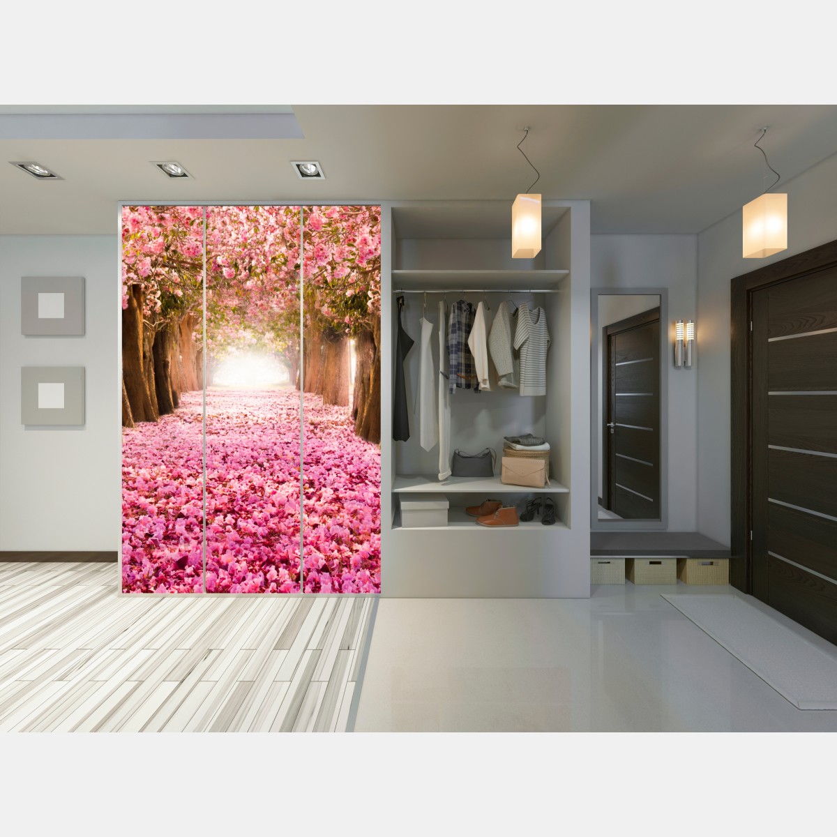 Naklejka na szafę różowa aleja kwiatów wiśni – Wallissimo® Naklejka na szafę różowa aleja kwiatów wiśni – Wallissimo®