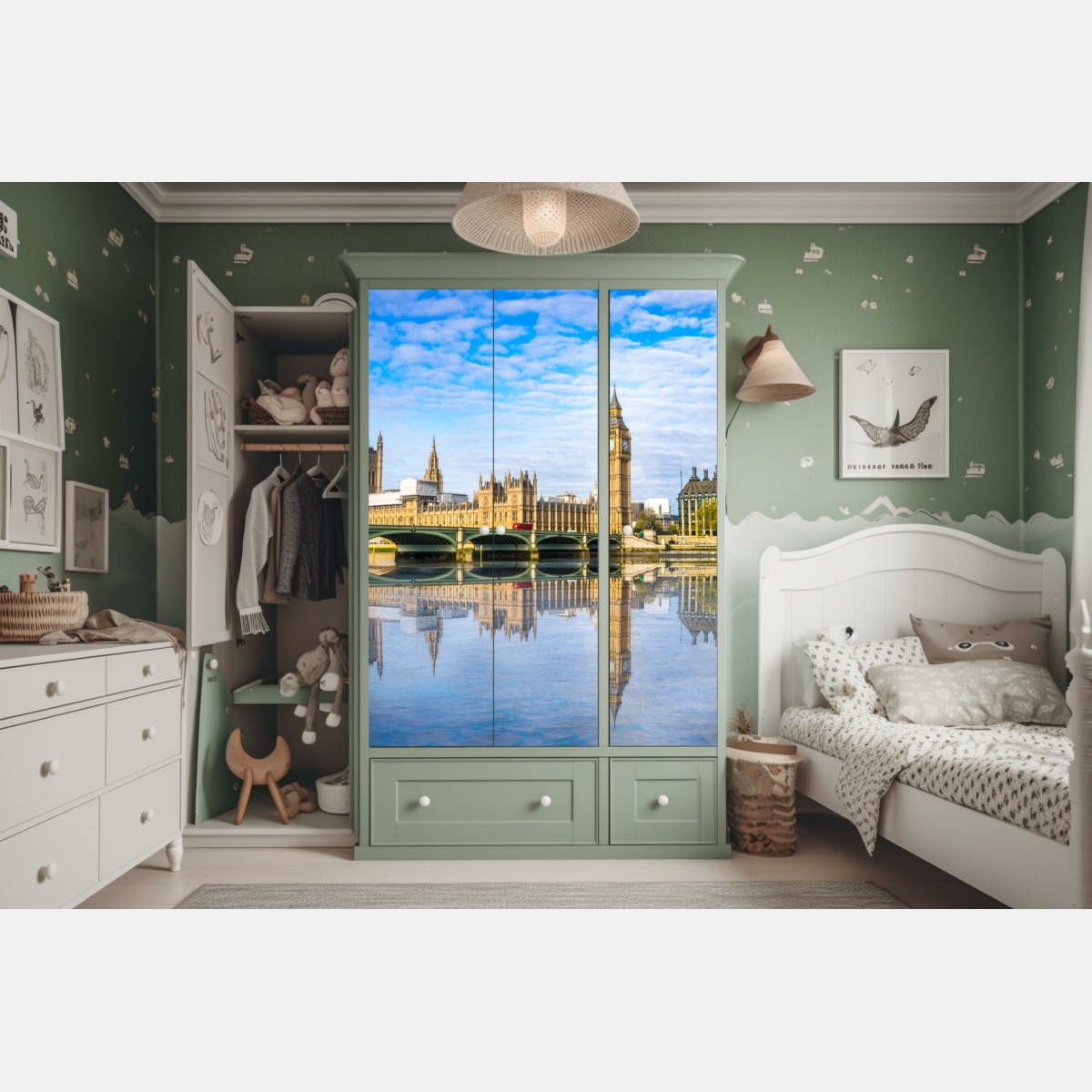 Naklejka na szafę Londyn panorama nad rzeką z odbiciem – Wallissimo® Naklejka na szafę Londyn panorama nad rzeką z odbiciem – Wallissimo®