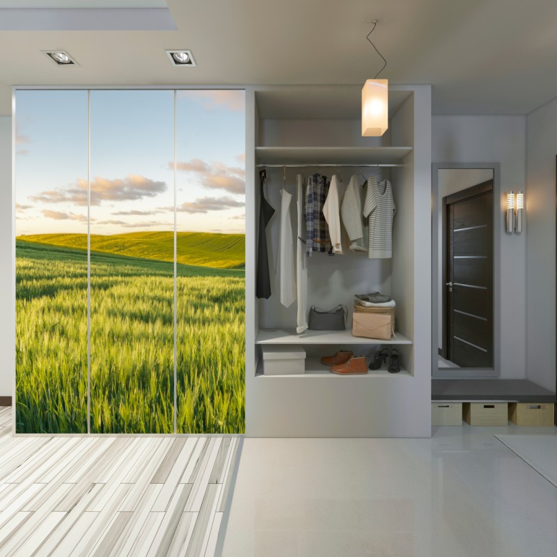 Naklejka na szafę spokojna zielona łąka panorama – Wallissimo® Naklejka na szafę spokojna zielona łąka panorama – Wallissimo®