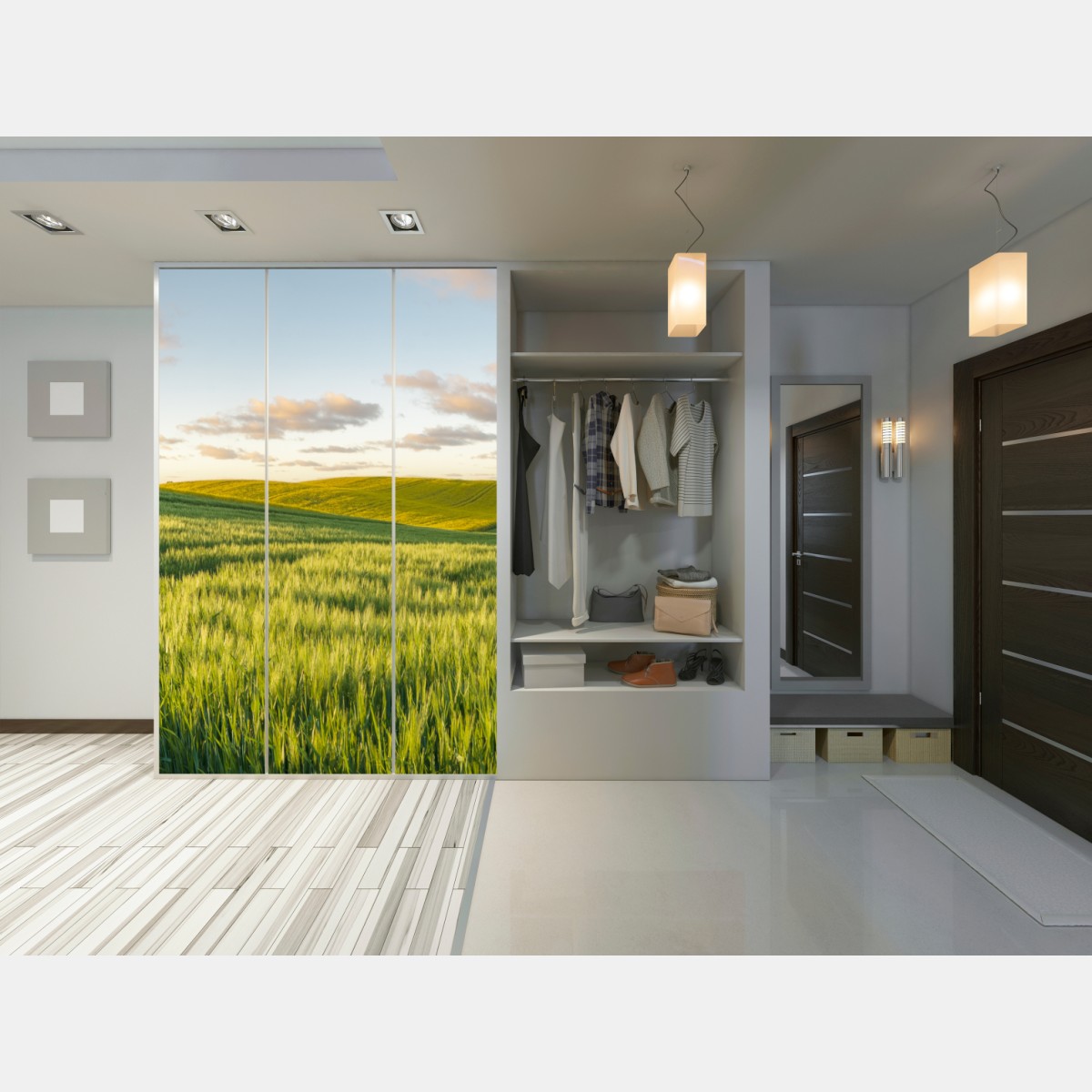 Naklejka na szafę spokojna zielona łąka panorama – Wallissimo® Naklejka na szafę spokojna zielona łąka panorama – Wallissimo®