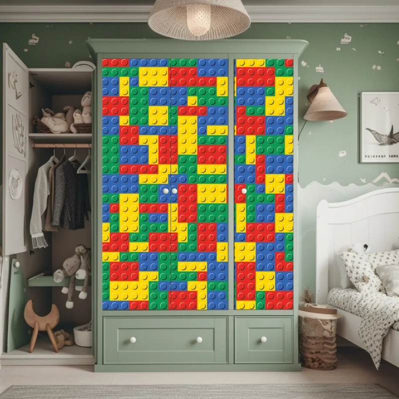 Naklejka na szafę pastelowy wzór liści miłorzębu ze złotymi akcentami – Wallissimo®