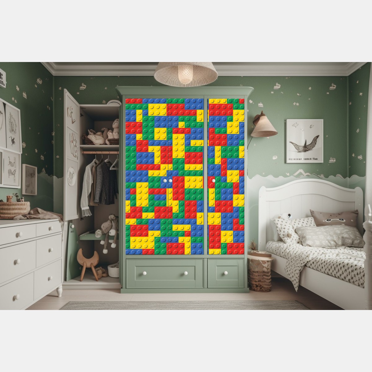 Naklejka na szafę kolorowy wzór klocków konstrukcyjnych – Wallissimo® Naklejka na szafę kolorowy wzór klocków konstrukcyjnych – Wallissimo®