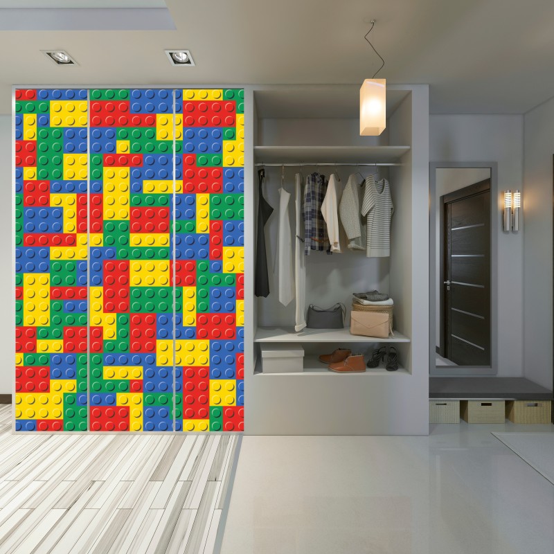 Naklejka na szafę kolorowy wzór klocków konstrukcyjnych – Wallissimo® Naklejka na szafę kolorowy wzór klocków konstrukcyjnych – Wallissimo®