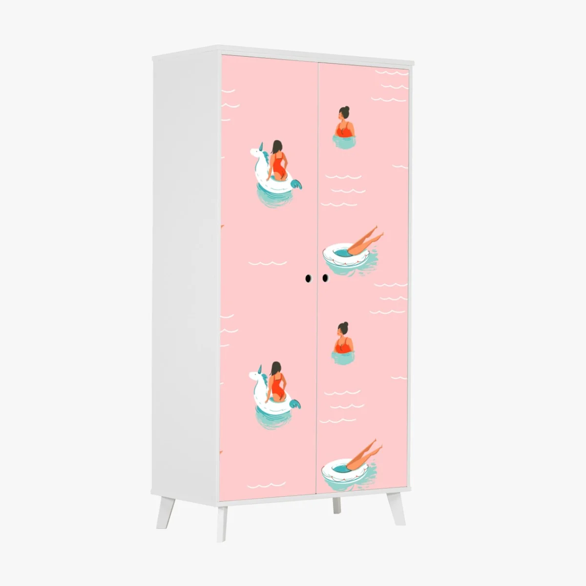 Naklejka na szafę zabawny pastelowy wzór basenowy – Wallissimo® Naklejka na szafę zabawny pastelowy wzór basenowy – Wallissimo®