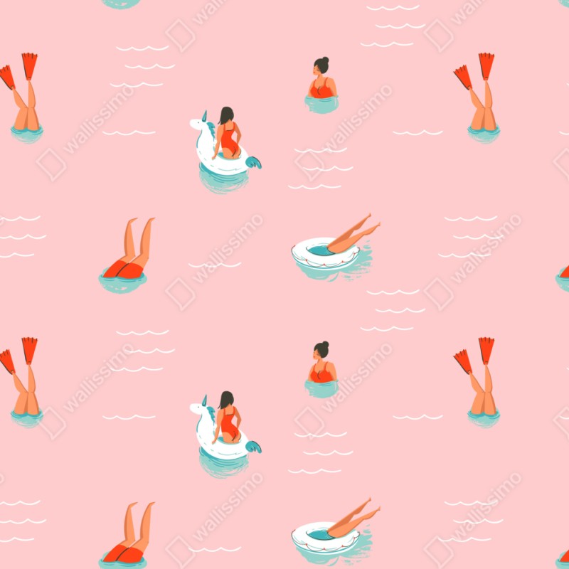 Naklejka na szafę zabawny pastelowy wzór basenowy – Wallissimo® Naklejka na szafę zabawny pastelowy wzór basenowy – Wallissimo®