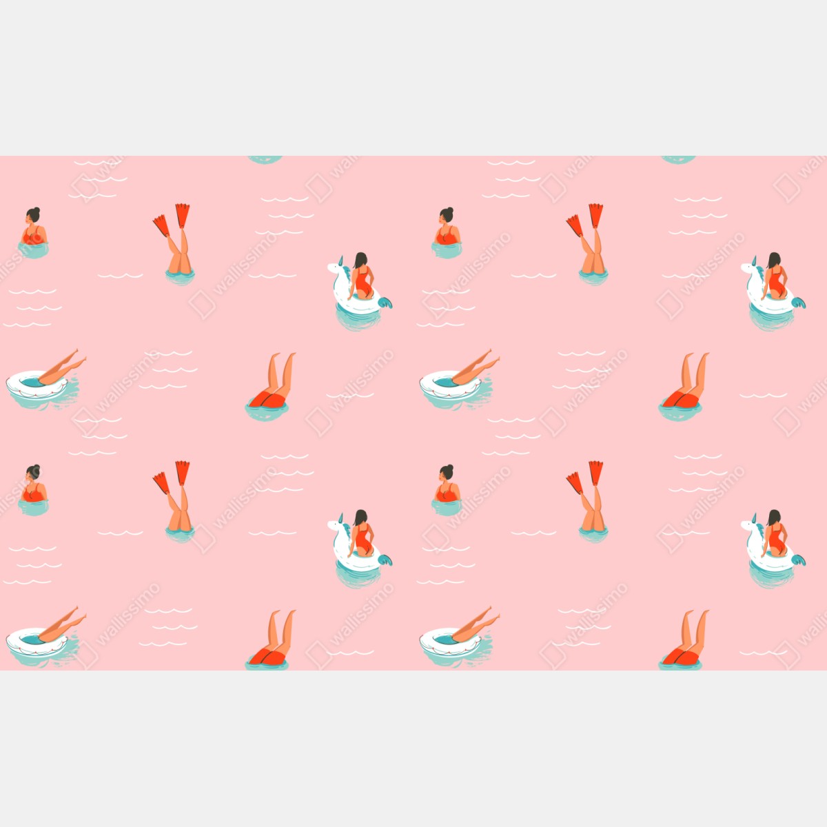 Naklejka na szafę zabawny pastelowy wzór basenowy – Wallissimo® Naklejka na szafę zabawny pastelowy wzór basenowy – Wallissimo®