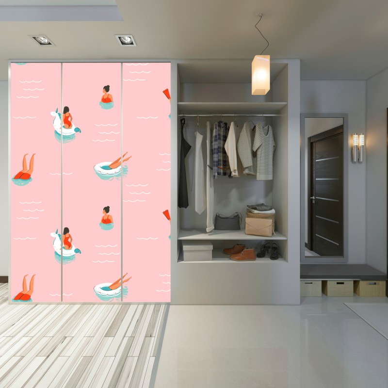 Naklejka na szafę zabawny pastelowy wzór basenowy – Wallissimo® Naklejka na szafę zabawny pastelowy wzór basenowy – Wallissimo®