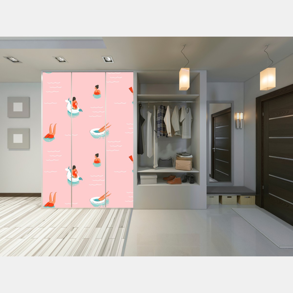 Naklejka na szafę zabawny pastelowy wzór basenowy – Wallissimo® Naklejka na szafę zabawny pastelowy wzór basenowy – Wallissimo®