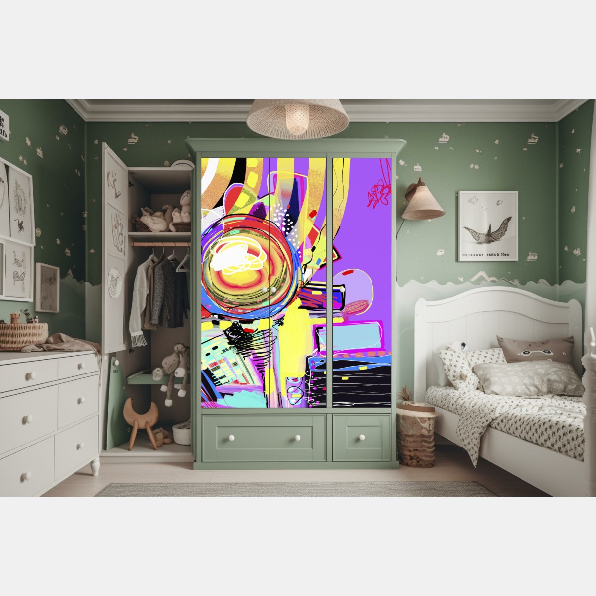 Naklejka na szafę żywa fioletowa kompozycja abstrakcyjna – Wallissimo® Naklejka na szafę żywa fioletowa kompozycja abstrakcyjna – Wallissimo®