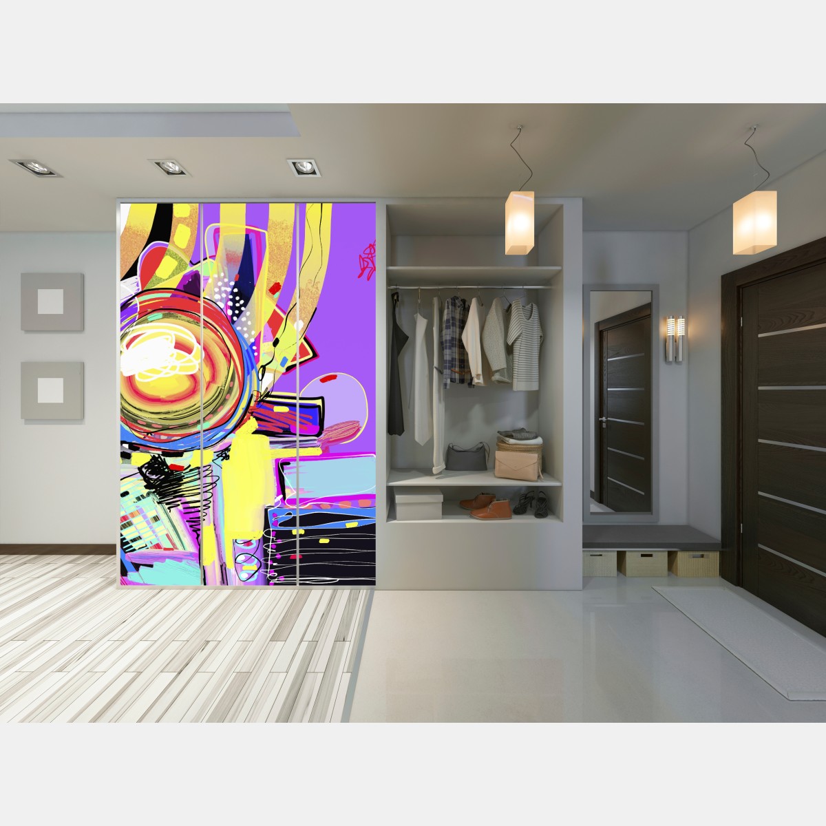 Naklejka na szafę żywa fioletowa kompozycja abstrakcyjna – Wallissimo® Naklejka na szafę żywa fioletowa kompozycja abstrakcyjna – Wallissimo®