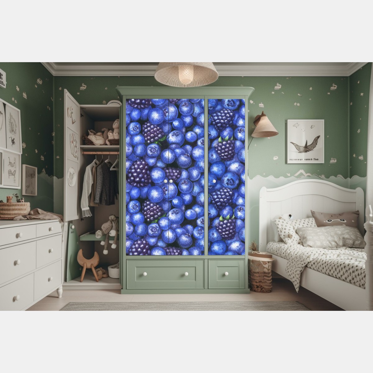 Naklejka na szafę wzór akwarelowy z borówkami i jeżynami – Wallissimo® Naklejka na szafę wzór akwarelowy z borówkami i jeżynami – Wallissimo®