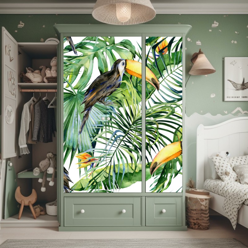 Naklejka na szafę pastelowy wzór liści na ścianę – Wallissimo®