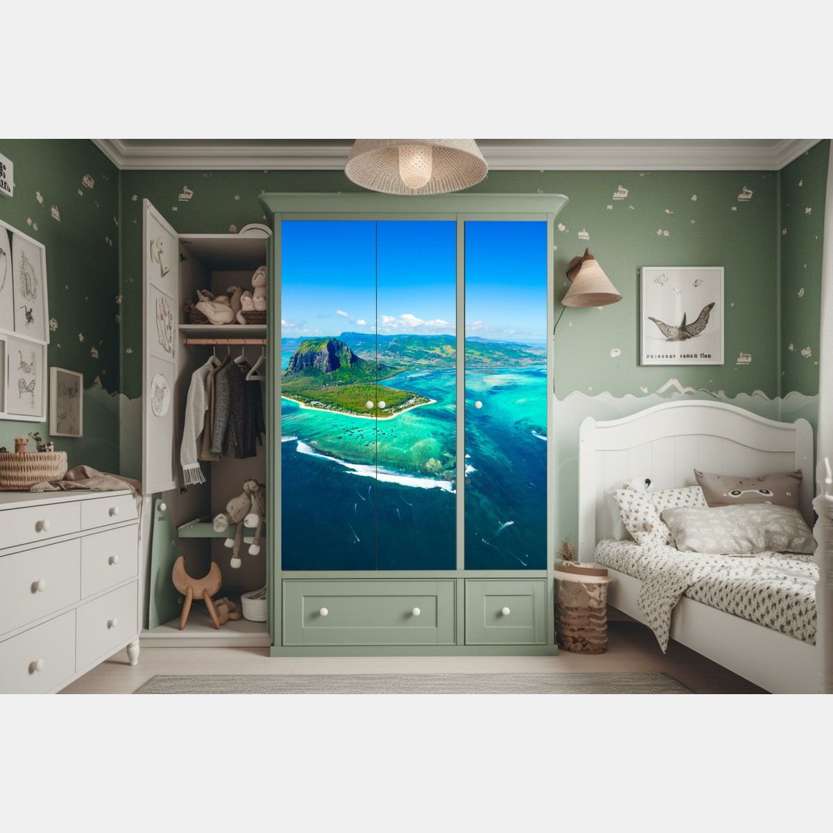 Naklejka na szafę Le Morne turkusowa laguna panorama – Wallissimo® Naklejka na szafę Le Morne turkusowa laguna panorama – Wallissimo®