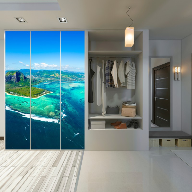 Naklejka na szafę Le Morne turkusowa laguna panorama – Wallissimo® Naklejka na szafę Le Morne turkusowa laguna panorama – Wallissimo®