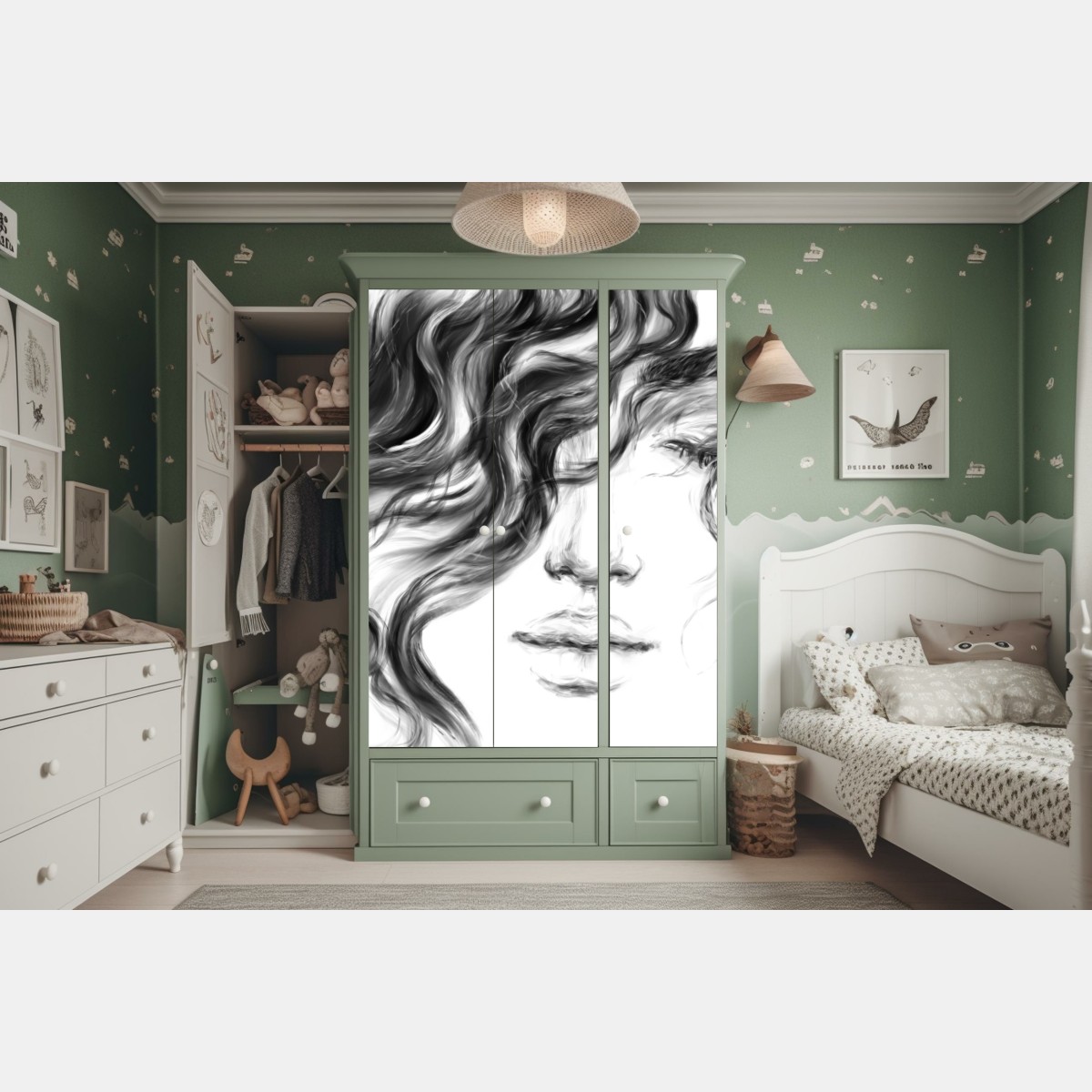 Naklejka na szafę eteryczny monochromatyczny portret – Wallissimo® Naklejka na szafę eteryczny monochromatyczny portret – Wallissimo®