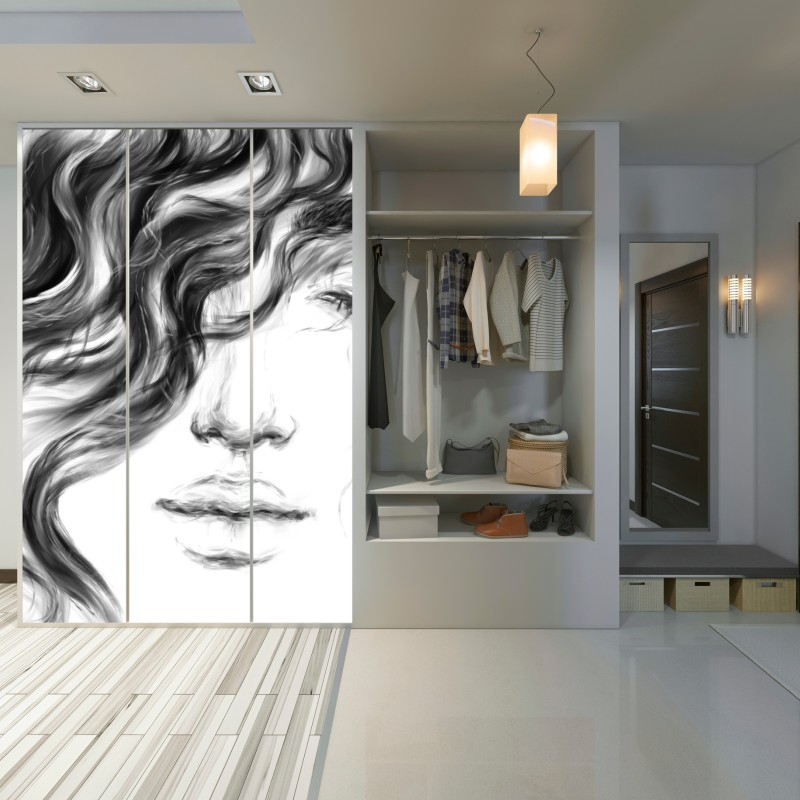 Naklejka na szafę eteryczny monochromatyczny portret – Wallissimo® Naklejka na szafę eteryczny monochromatyczny portret – Wallissimo®