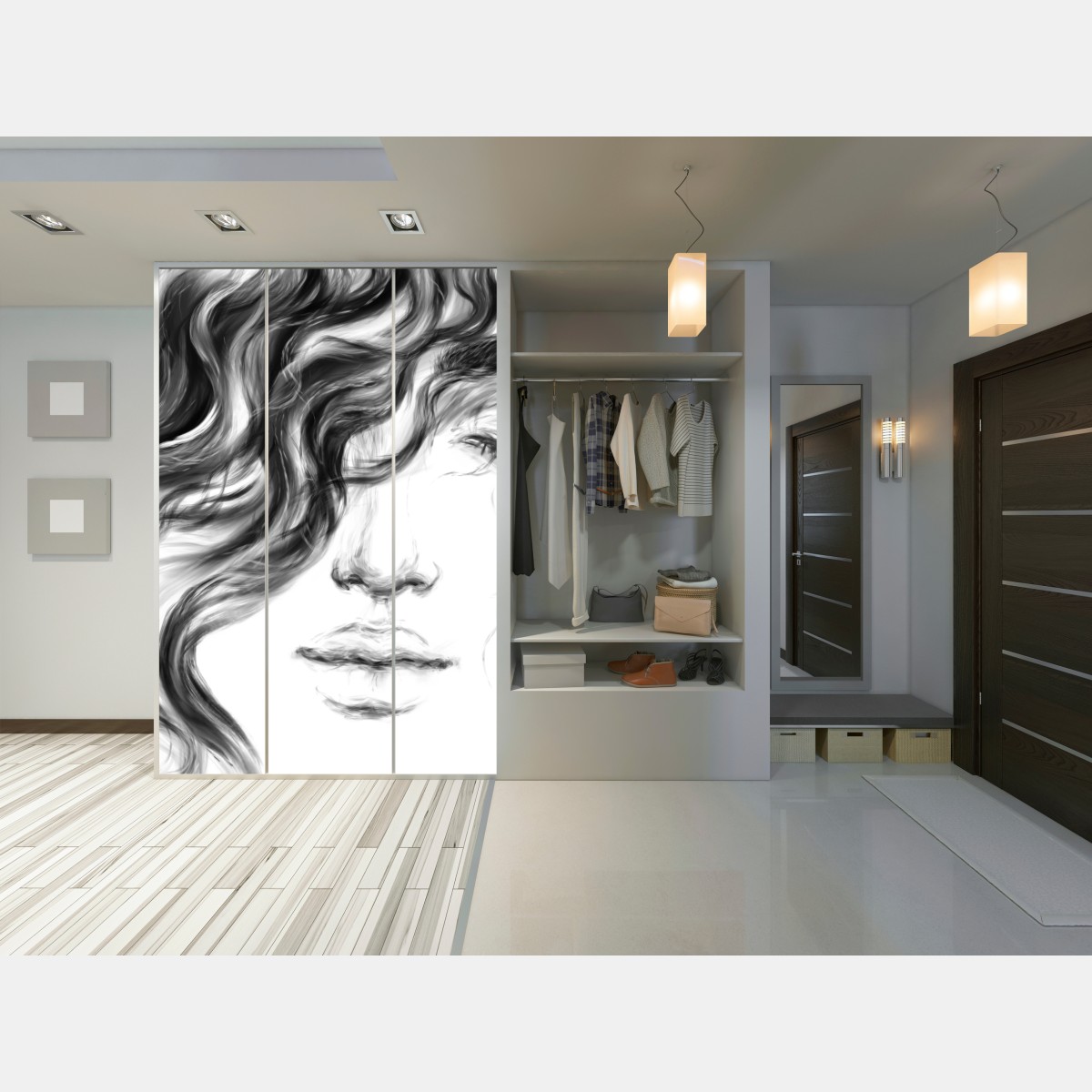 Naklejka na szafę eteryczny monochromatyczny portret – Wallissimo® Naklejka na szafę eteryczny monochromatyczny portret – Wallissimo®