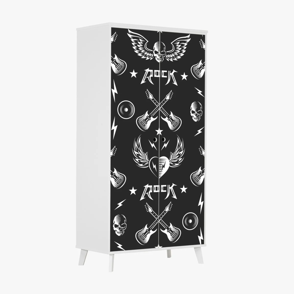 Naklejka na szafę bezszwowy wzór rockowych ikon – Wallissimo® Naklejka na szafę bezszwowy wzór rockowych ikon – Wallissimo®