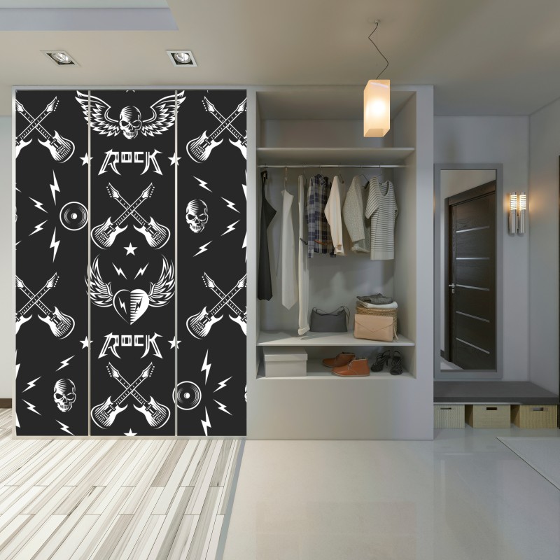 Naklejka na szafę bezszwowy wzór rockowych ikon – Wallissimo® Naklejka na szafę bezszwowy wzór rockowych ikon – Wallissimo®