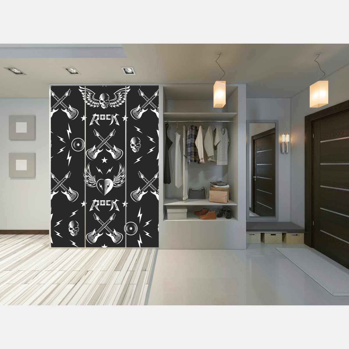 Naklejka na szafę bezszwowy wzór rockowych ikon – Wallissimo® Naklejka na szafę bezszwowy wzór rockowych ikon – Wallissimo®