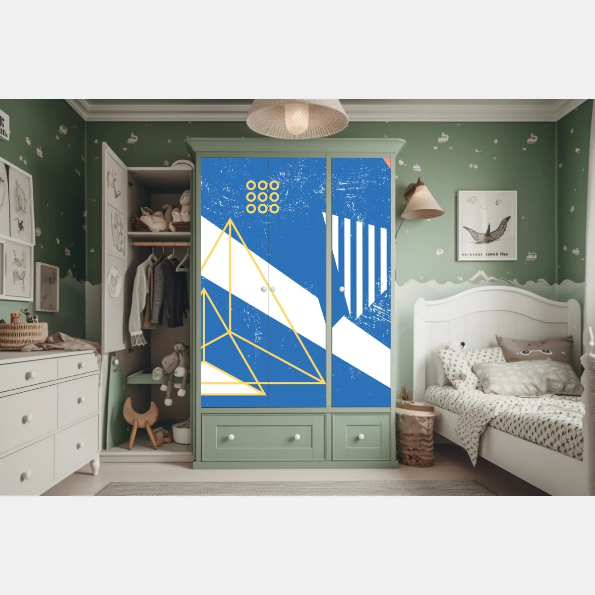 Naklejka na szafę geometryczna abstrakcja w odcieniach niebieskiego – Wallissimo® Naklejka na szafę geometryczna abstrakcja w odcieniach niebieskiego – Wallissimo®