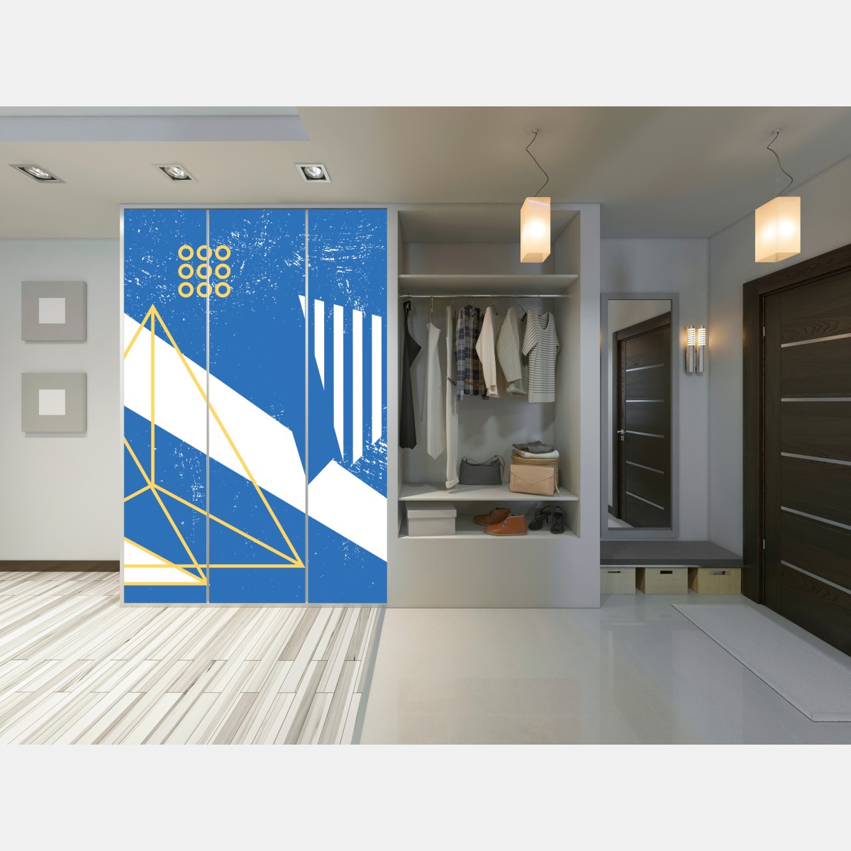 Naklejka na szafę geometryczna abstrakcja w odcieniach niebieskiego – Wallissimo® Naklejka na szafę geometryczna abstrakcja w odcieniach niebieskiego – Wallissimo®