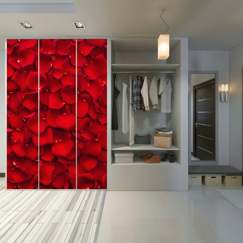 Naklejka na szafę czerwone płatki róż tło – Wallissimo® Naklejka na szafę czerwone płatki róż tło – Wallissimo®