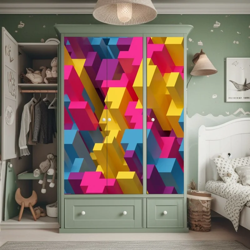 Naklejka na szafę botaniczny wzór liści w turkusie i koralu – Wallissimo®