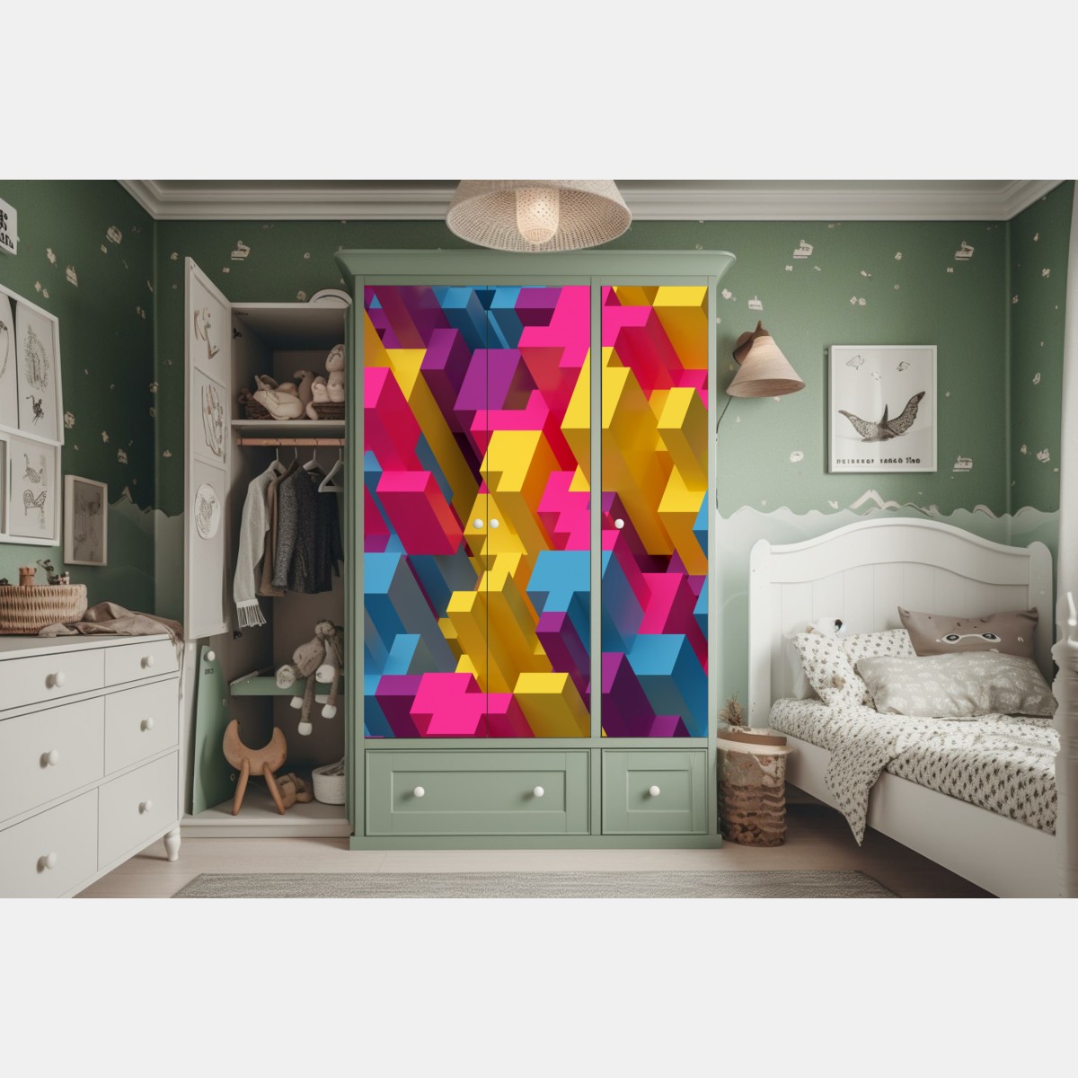 Naklejka na szafę kolorowy wzór voxel 3d – Wallissimo® Naklejka na szafę kolorowy wzór voxel 3d – Wallissimo®