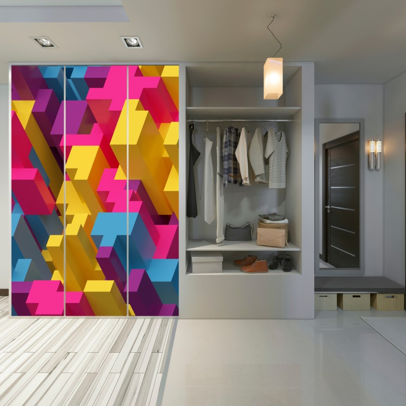 Naklejka na szafę kolorowy wzór voxel 3d – Wallissimo® Naklejka na szafę kolorowy wzór voxel 3d – Wallissimo®