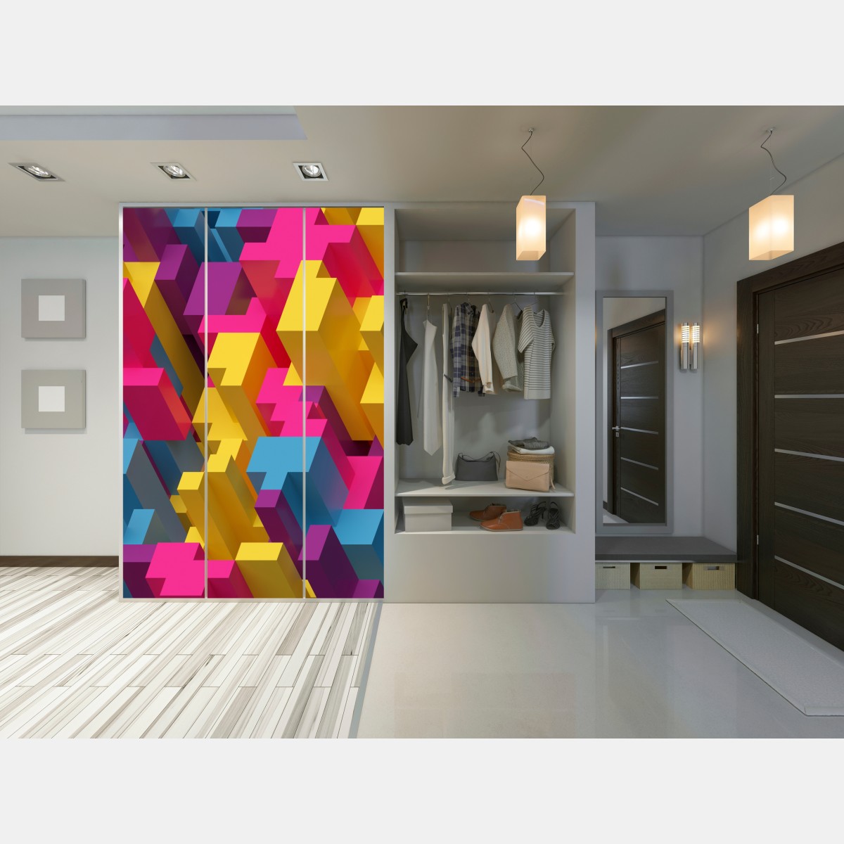 Naklejka na szafę kolorowy wzór voxel 3d – Wallissimo® Naklejka na szafę kolorowy wzór voxel 3d – Wallissimo®