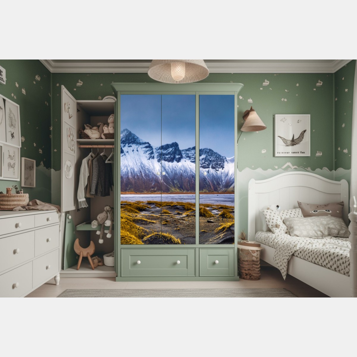 Naklejka na szafę panorama Vestrahorn na Stokksnes – Wallissimo® Naklejka na szafę panorama Vestrahorn na Stokksnes – Wallissimo®