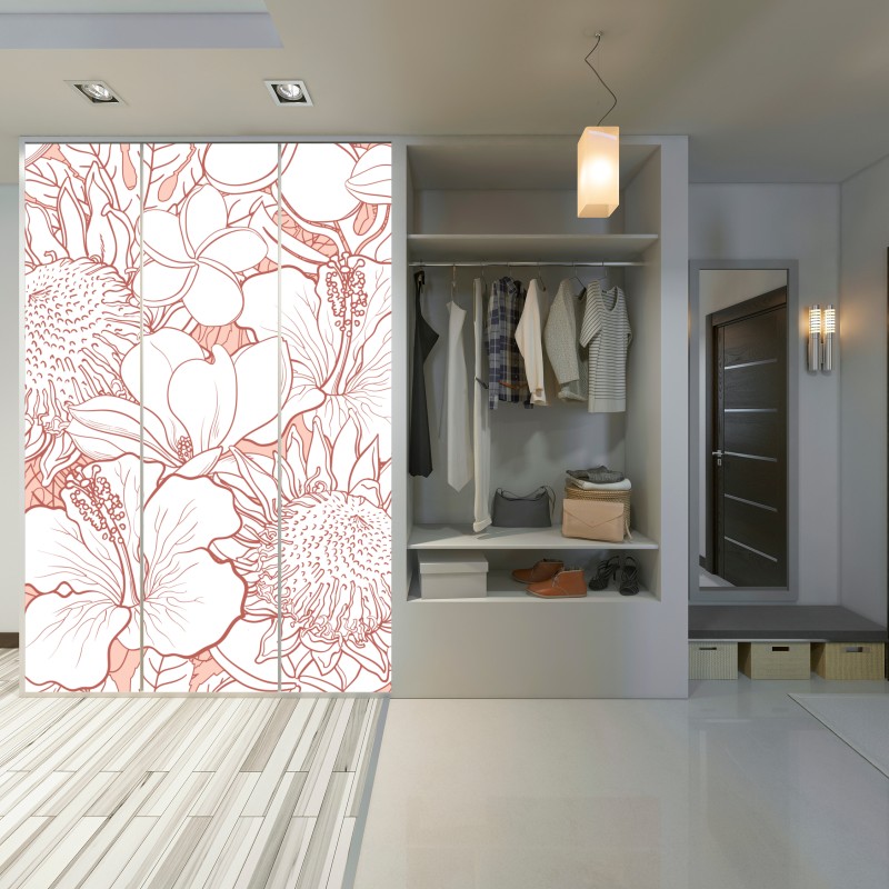 Naklejka na szafę delikatny koralowy wzór kwiatowy – Wallissimo® Naklejka na szafę delikatny koralowy wzór kwiatowy – Wallissimo®